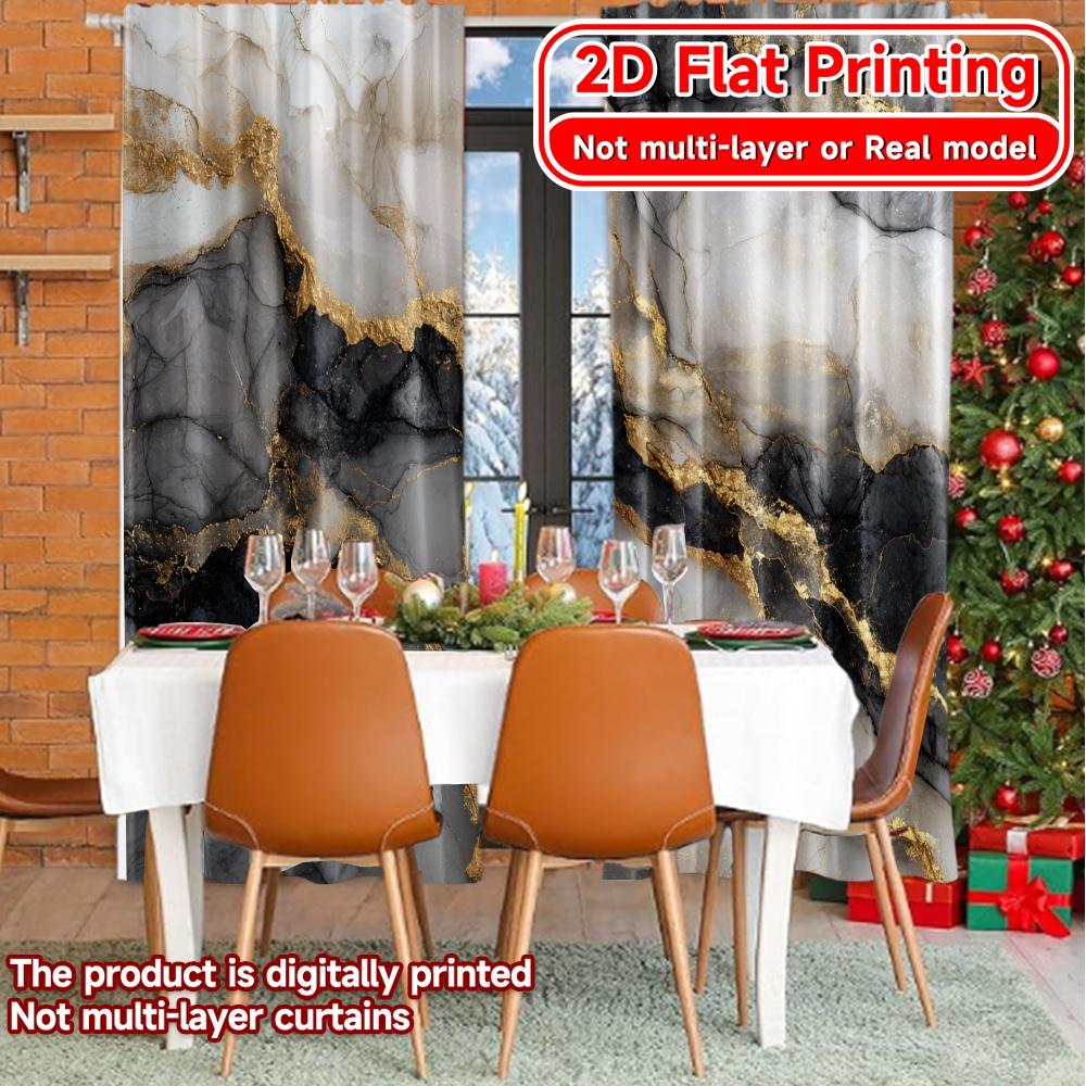 Set Of 2 Flat Printing Golden Veins Chic Curtains Durable Polyester Fabric Gifts Perfect Semi Sheer Made