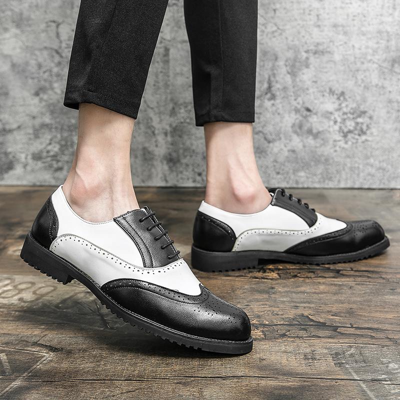 Fashion New Britain Black White Patchwork Oxford Leather Shoes Men Dress Wedding Prom Homecoming Party Footwear Sapatos Tenis Masculino