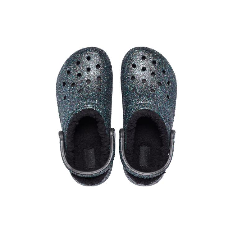 Crocs Classic Glitter Black Lined Clogs 'Starry Skies' Women's 205842-9BD