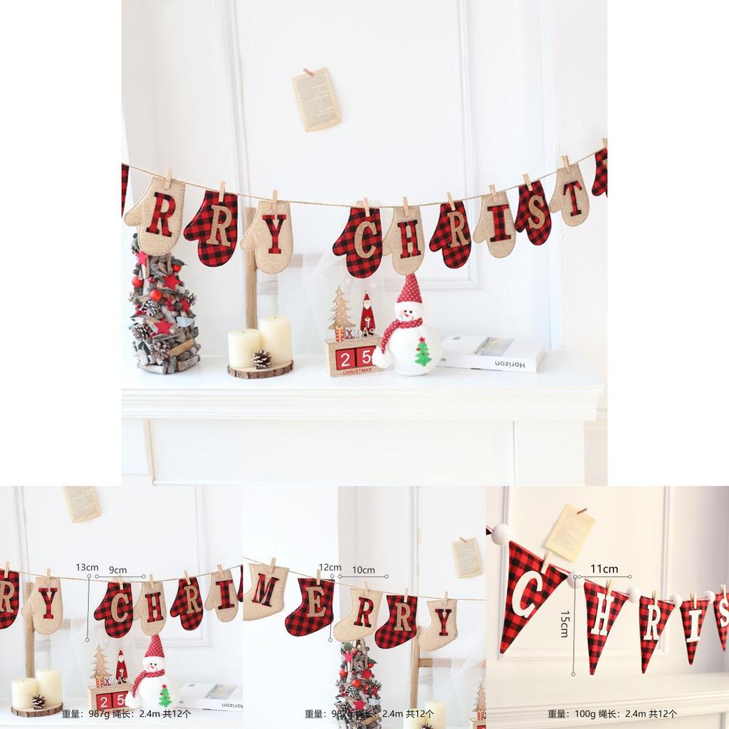 Christmas Banner Garlands With Glove And Sock Design For Holiday Party Decor