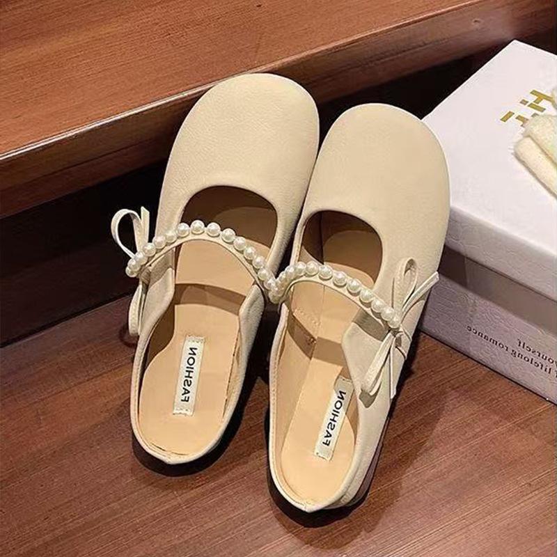 Flat Bottom Soft Bottom Bag Head Half Slippers Women's Outer Wear 2025 New Spring and Summer Cool Slippers Mary Jane Gentle Evening Shoes