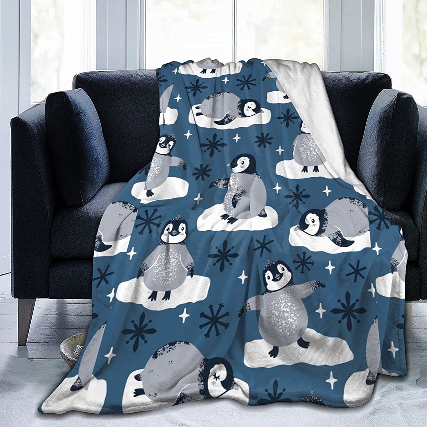 

М яка тепла ковдра Penguin, легка фланелева флісова ковдра, подарунок для дівчаток, хлопчиків, чоловіків, жінок, крісло, диван 75x90cm