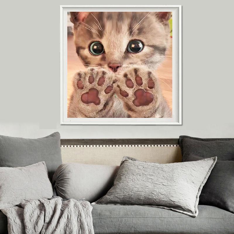 Full Square Round Drill Diamond Painting Kits Clawed Cat DIY Cross Stitch Home Decor