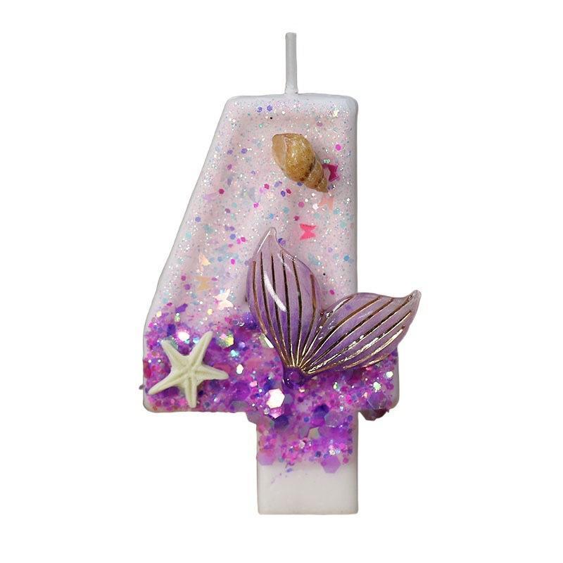 Mermaid Tail Birthday Candles With Starfish, Number Candles, Creative Cake Decorations For Birthday Party, Diy Party Decoration