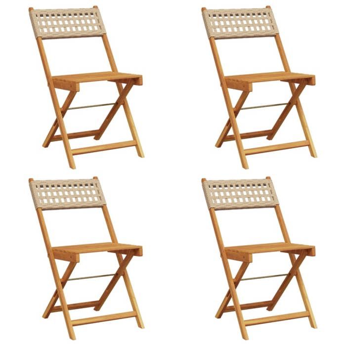 VidaXL Chaises de jardin pliantes lot de 4 beige rotin et bois massif, siège de jardin, chaise de patio, chaise à manger de 3214598