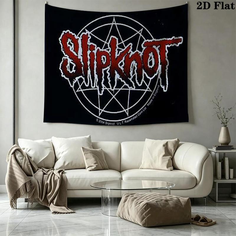 Slipknot Red Nonagram Logo Tapestry, Black Background Heavy Metal Band Wall Hanging for Rock Fan Decor