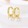 100% 925 Silver Pearl Golden Geometry Hoop Earrings For Women Fashion Birthday Party Wedding Jewelry Engagement Jewelry