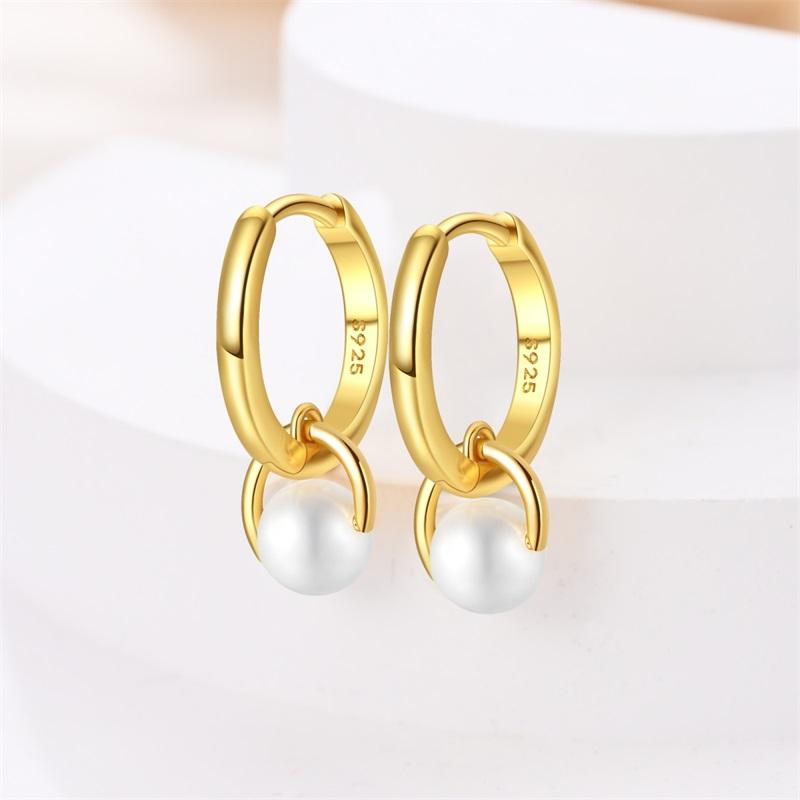100% 925 Silver Pearl Golden Geometry Hoop Earrings For Women Fashion Birthday Party Wedding Jewelry Engagement Jewelry
