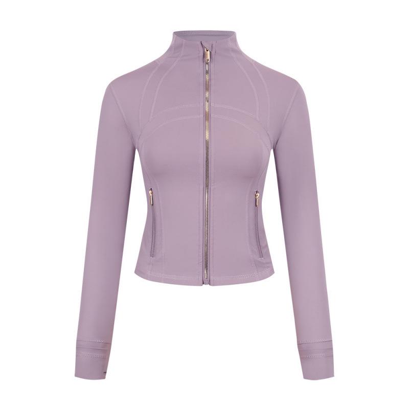Lulu Logo Slim-Fit Ladies' Stand-Collar Jacket with Gold Zipper, Long-Sleeved Sports Fitness Outerwear