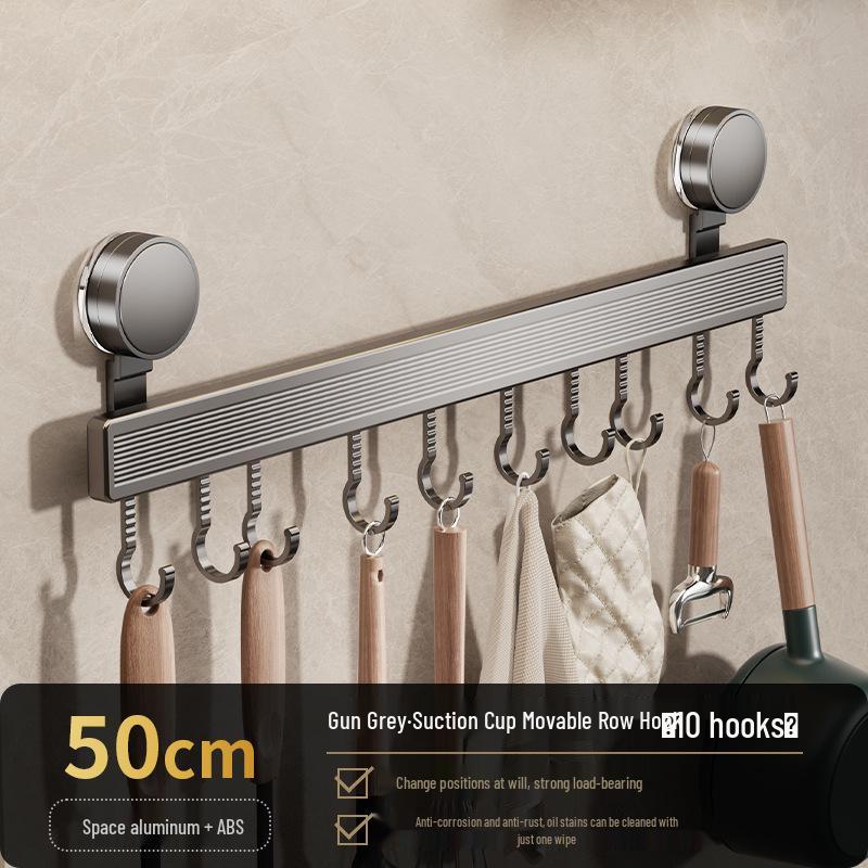 Sliding Suction Cup Kitchen Hooks: No-Drill Aluminum Wall-Mounted Spatula Storage Rail