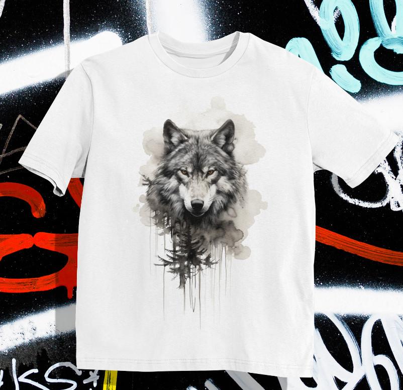 Wolf T shirt - Watercolor - Wildlife - Camping T shirt - %100 Cotton Unisex T-Shirt S
