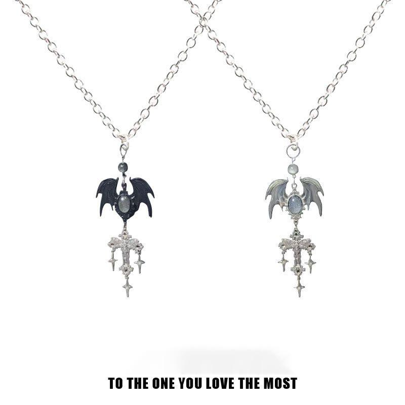 Retro Jewelry Witch Wings Cross Pendant Necklaces For Women Crystal Beads Necklace Long Sweater Chain Gothic Accessories