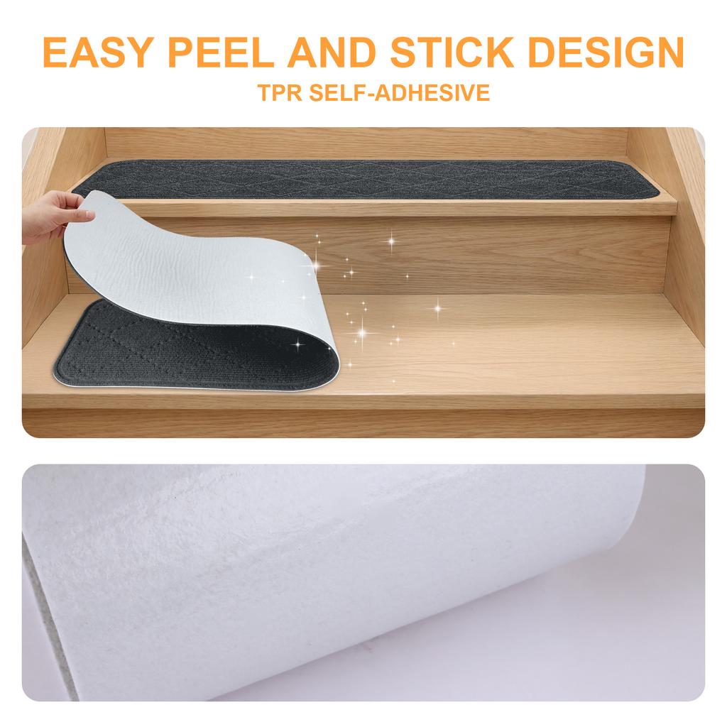 4Pc Edging Stair Treads Polyester TPE Backing Non-Slip Carpet Mats 20x76CM Indoor Stair Runner for Wooden Step Edging Stair Rugs