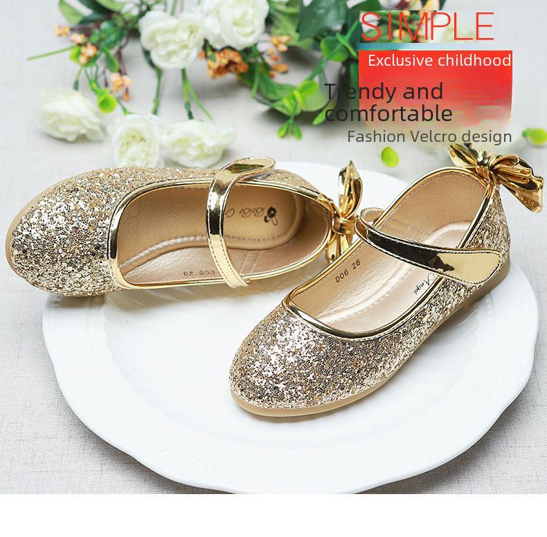 Aisha Gold Crystal Girls' Soft Flat Dance Dress Shoes - Princess Style