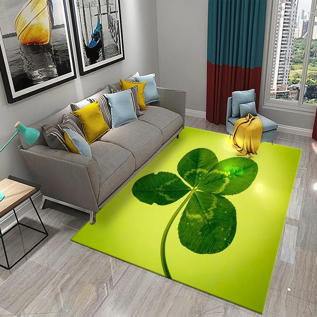 Green Four Leaf Clover Carpet Saint Patrick's Day Living Room Bedroom Bathroom Door Mats Home Decor Soft Doormat Non Slip Carpet