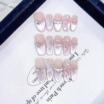 Pure Hand-wearing Armor New Style Princess Skirt Hem Zircon Butterfly Hand-carved Cat Eye Nail Art