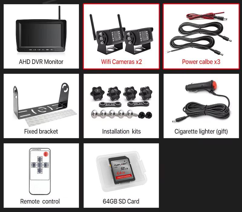 AHD 1080P Digital Wireless DVR Recorder Reverse Backup Camera with 7 Inch WiFi Monitor For Truck/Trailer/Bus/RV/Pickups/Trailer