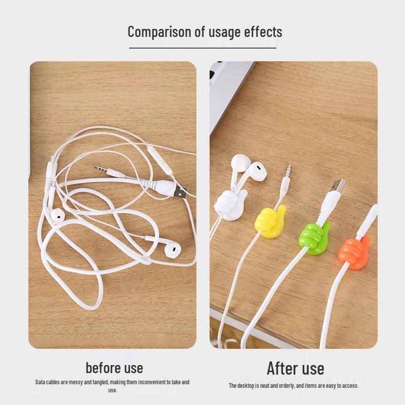 Set of 4 Creative Thumb Cable Storage and Adhesive Hooks: Multifunctional, No-Punching Cable Organizers