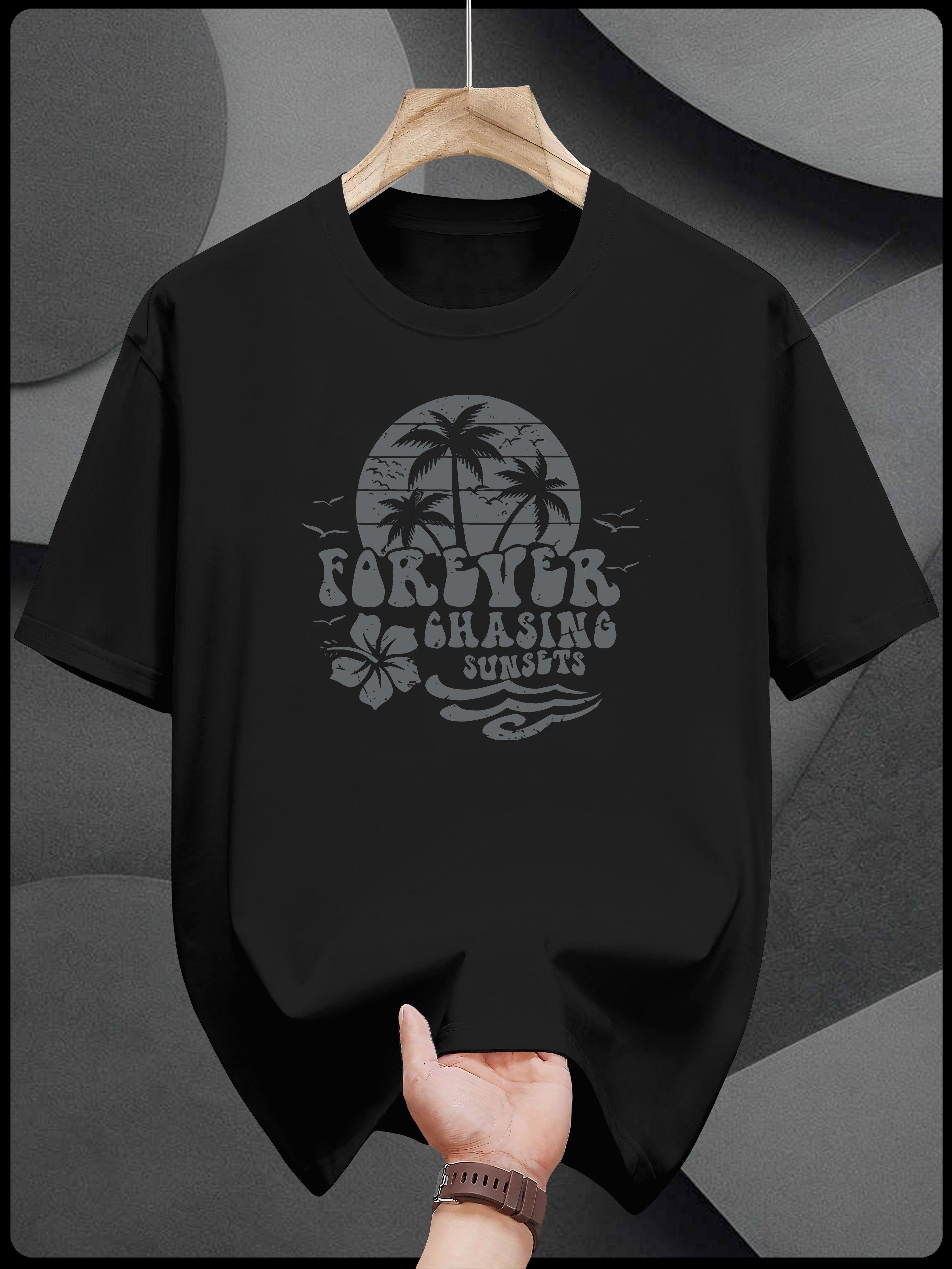 T-shirt - Tropical Palm Tree & Hibiscus Print with  Forever Young  Graphic L