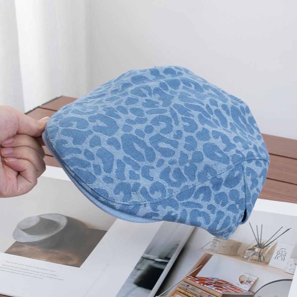 Retro denim leopard print forward hat children's temperament beret versatile trend cap show face small personality hat