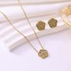 Exquisite Luxury Diamond Flower Necklace & Earring Set for Women, 18K Gold Plated Titanium Steel