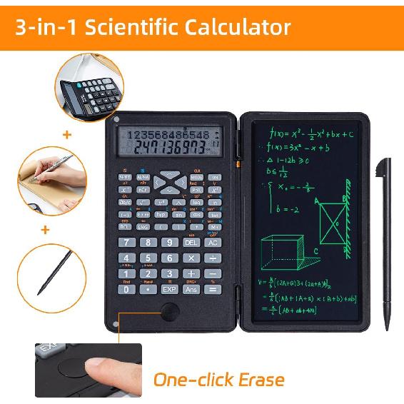 Scientific Calculator with LCD Writing Tablet – 240 Functions for Math, Physics & Exams, Dual-Line Display, One-Click Clear & Lock, Pull-Out