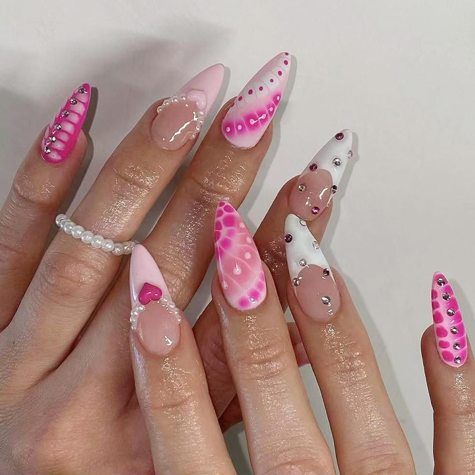 

Миндальные накладные ногти, накладные ногти, глянцевые акриловые искусственные ногти, накладные ногти для женщин, 24 шт., 12 размеров, наклеить на ногти