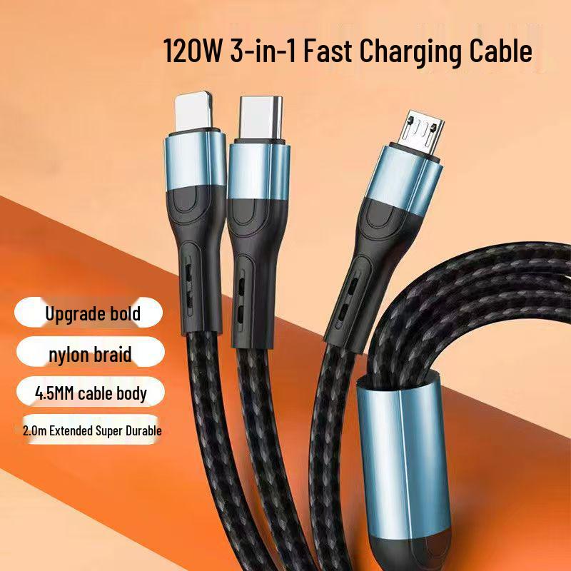 240W Fast Charging 3-in-1 Cable for Apple 13, Android, and Type-C.
