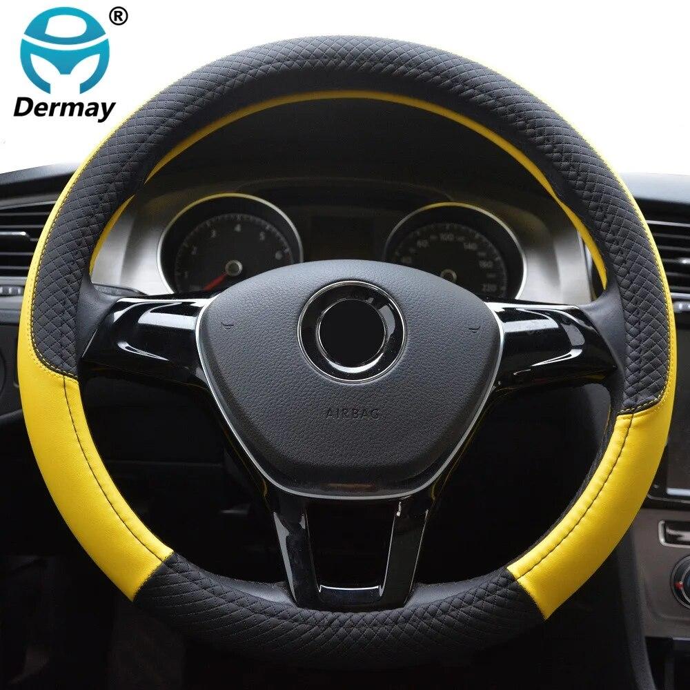 DERMAY 7Colors 39/40CM Car Steering Wheel Cover PU Leather Size L for Outer Diameter Of Steering Wheel 39-40cm Free Shipping