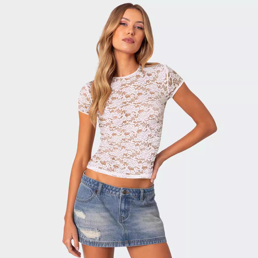 

Нова жіноча сукня з круглим вирізом, короткими рукавами, мереживом, сексуального стилю, з порожнистим тілом, приталена, для жінок високого класу L білий