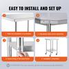 SucceBuy Stainless Steel Work Table with 4 Wheels 3 Adjustable Height Levels Heavy Duty Food Prep Worktable for Commercial Kitch
