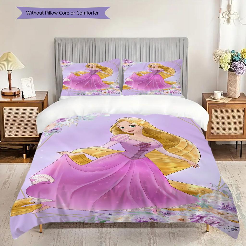 Sweet Fantasy Princess Bedding Set – Rapunzel & JasminePattern printing(1*Duvet Cover + 2*Pillowcase, Without Core),