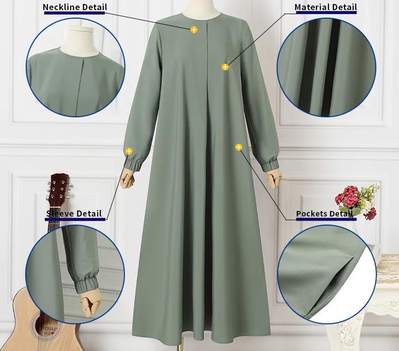 Plus Size Muslim Women's Solid Long Sleeve Loose Robe Dress