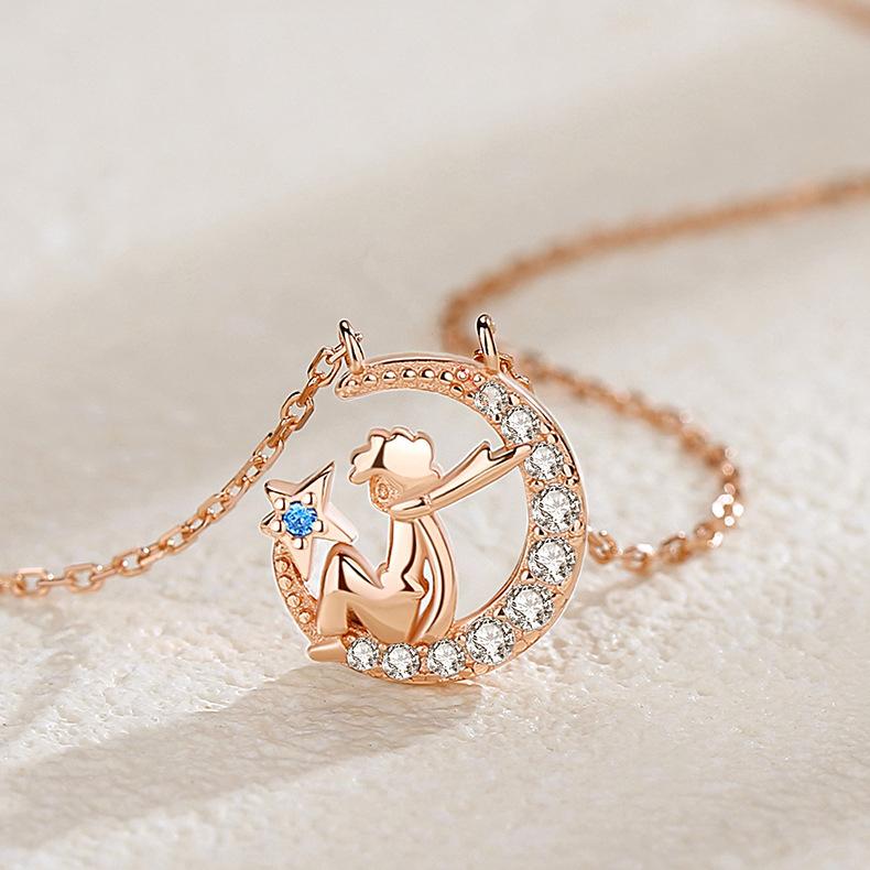 Little Prince Necklace Women Simple and Personalized Versatile Star Moon Pendant Clavicle Chain Neck and Neck Chain