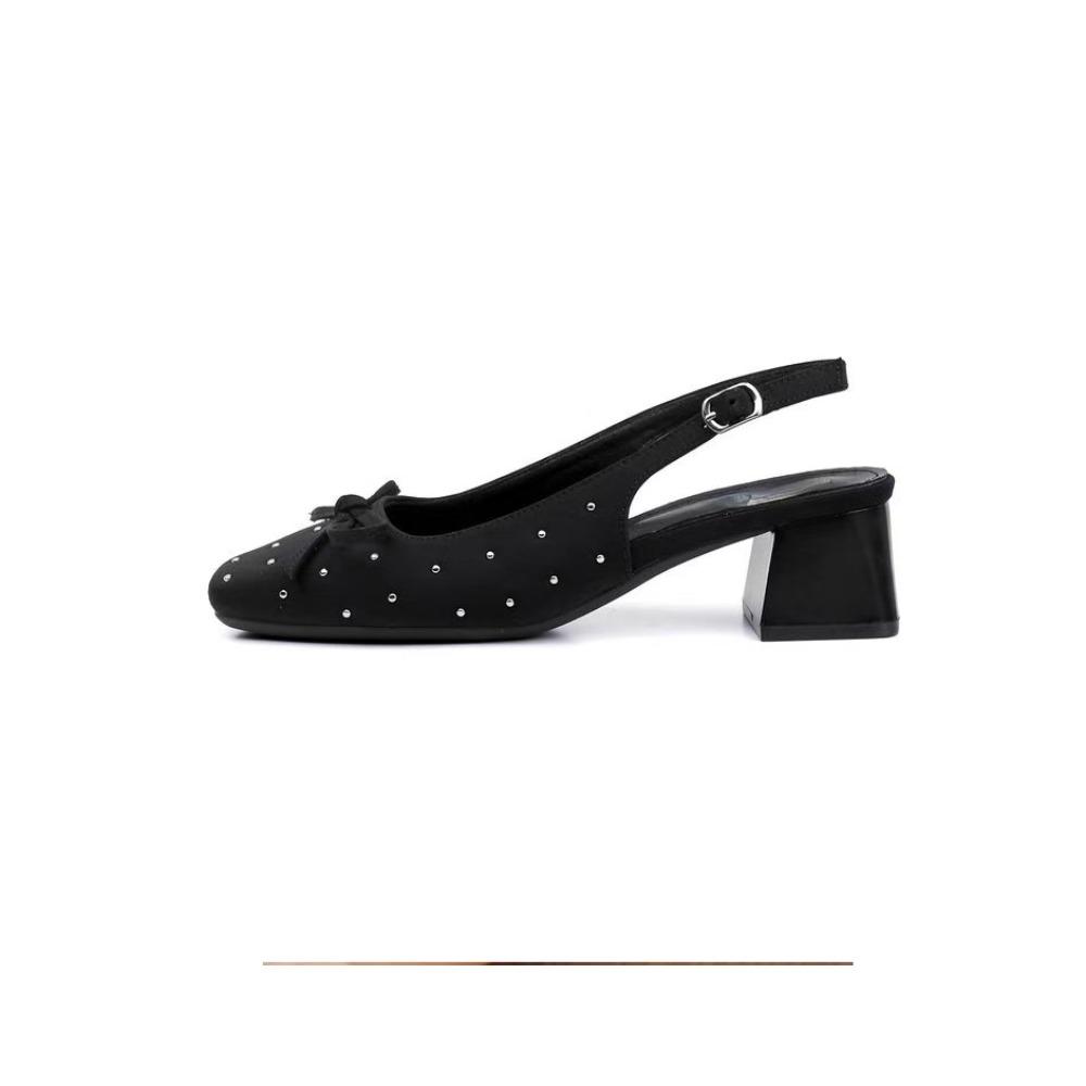 Women's Shoes 2026 High Quality Summer New Baotou Women's Sandals Fashion Square Heel Butterfly-knot Square Toe Dress Sandals