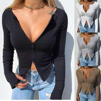 Autumn Winter Women Tops Up and Down Zipper Bottoming Shirt Europe and the United States Slim Sexy T-shirt Female