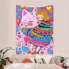 Cuddly Cat and Girl Tapestry Colorful Heart Wall Art for Bedroom or Living Room Large Decorative Hanging Add Whimsical Charm