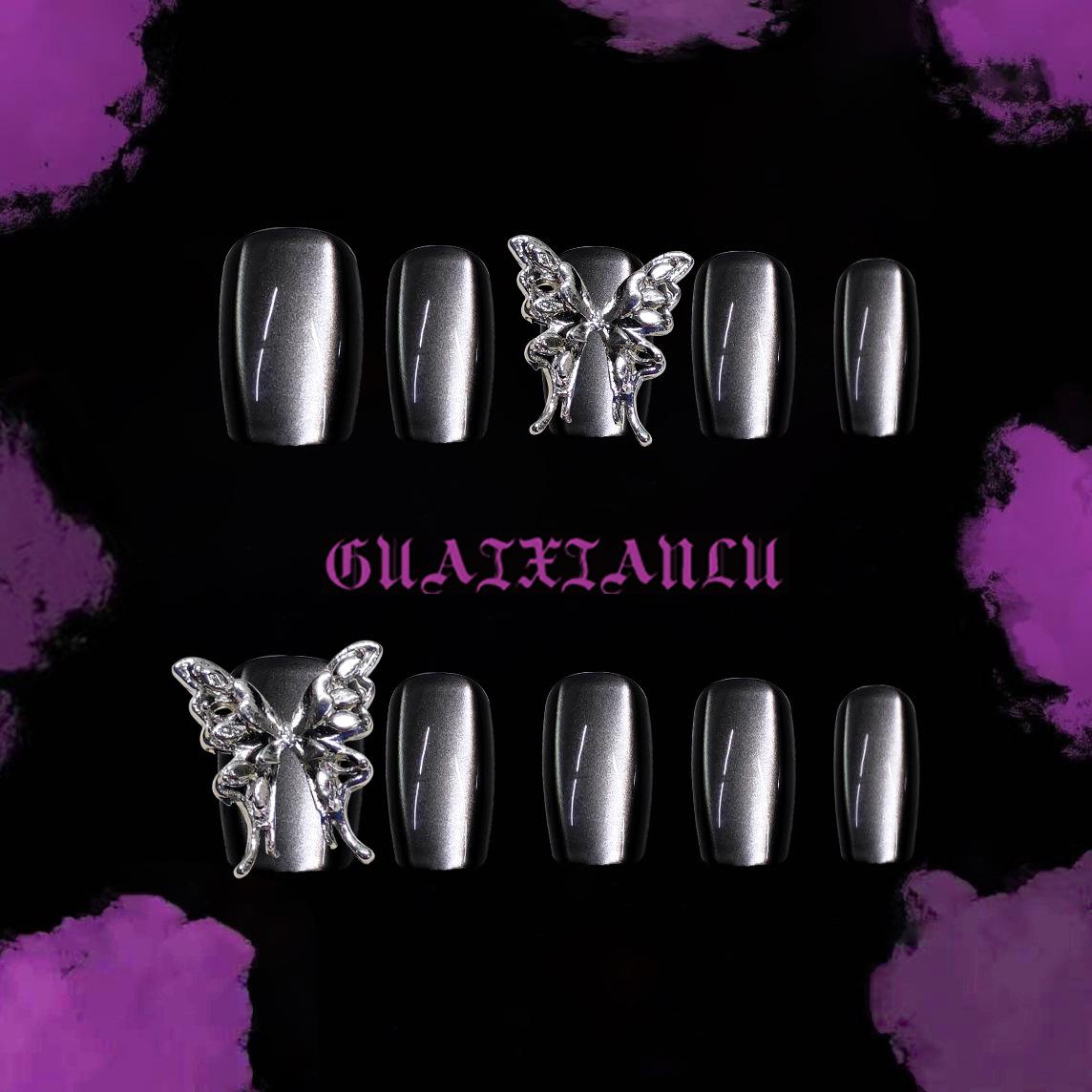 

10 Handmade Square Cat Eye Glossy Bowknot Press-on Nails, Removable & Short, 2025 Design Model M
