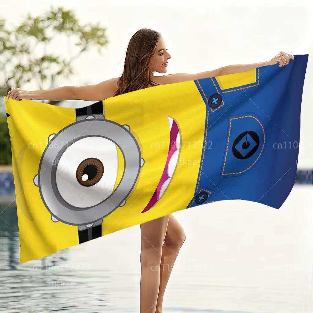 Trendy Minions Costume Print Beach Towel,Microfiber Lightweight Quick Dry, Oversized for Travel Camping,  Single Eye Decor Towel