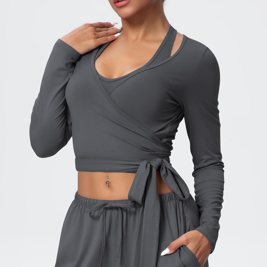 European & American Breathable Wide-Leg Pants with Fitness Halter & Strappy Long-Sleeve Yoga Top