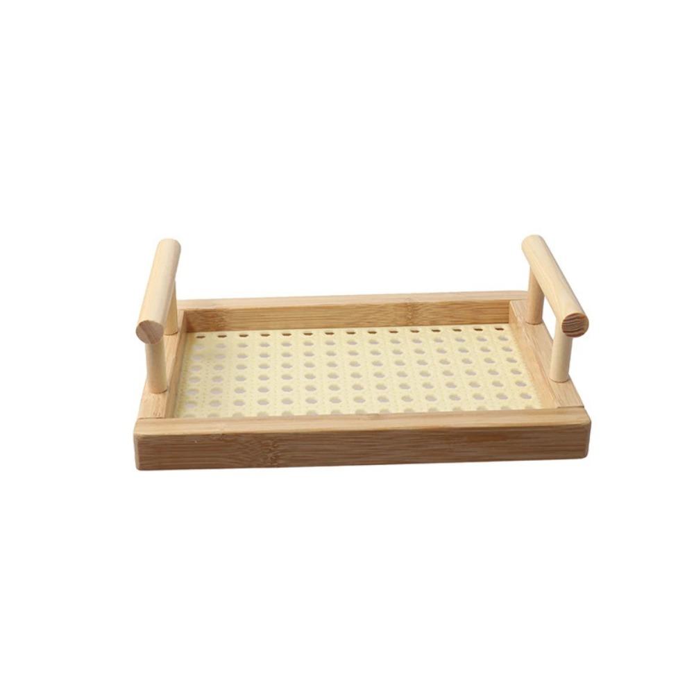 Hollow Serving Tray with Handles Handmade Kitchen Fruit Platter Bamboo Hand-Held Tray  Food