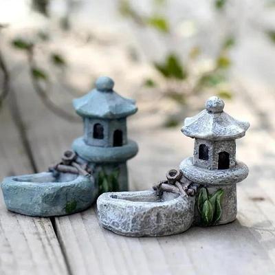 Moss Micro Landscape Ornament Pool Tower House Micro Landscape Home Garden Decoration  Desk Decoration