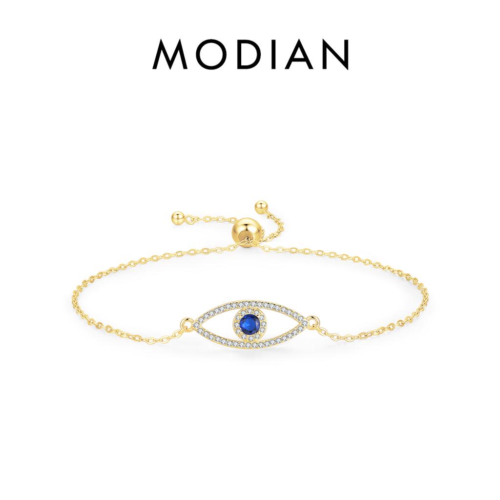MODIAN Pure 925 Silver Luxury Turquoise Blue Eyes Clear Cubic Zircon Crystal Link Chain Bracelet For Women Fine Jewelry