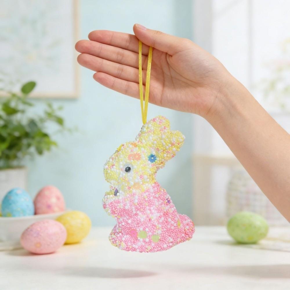 6Pcs Colorful Sequin Bunny Ornament Animal Mold Easter Tree Pendants Rabbit Figurine  Spring Party
