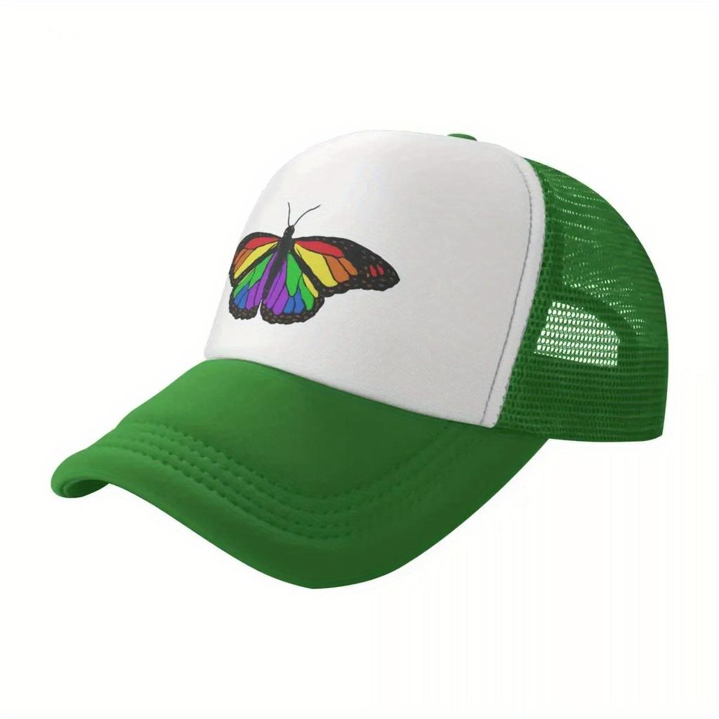 Rainbow Butterfly Pride Flag Trucker Hat Adjustable Mesh Baseball Cap Casual Unisex