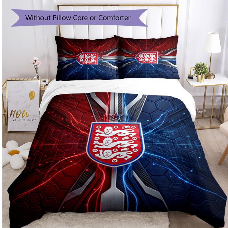 Set Biancheria da Letto Stampata Calcio Inghilterra 3 Pezzi Copriletto Traspirante Accogliente come Regalo per la Casa Nuova o per le Feste