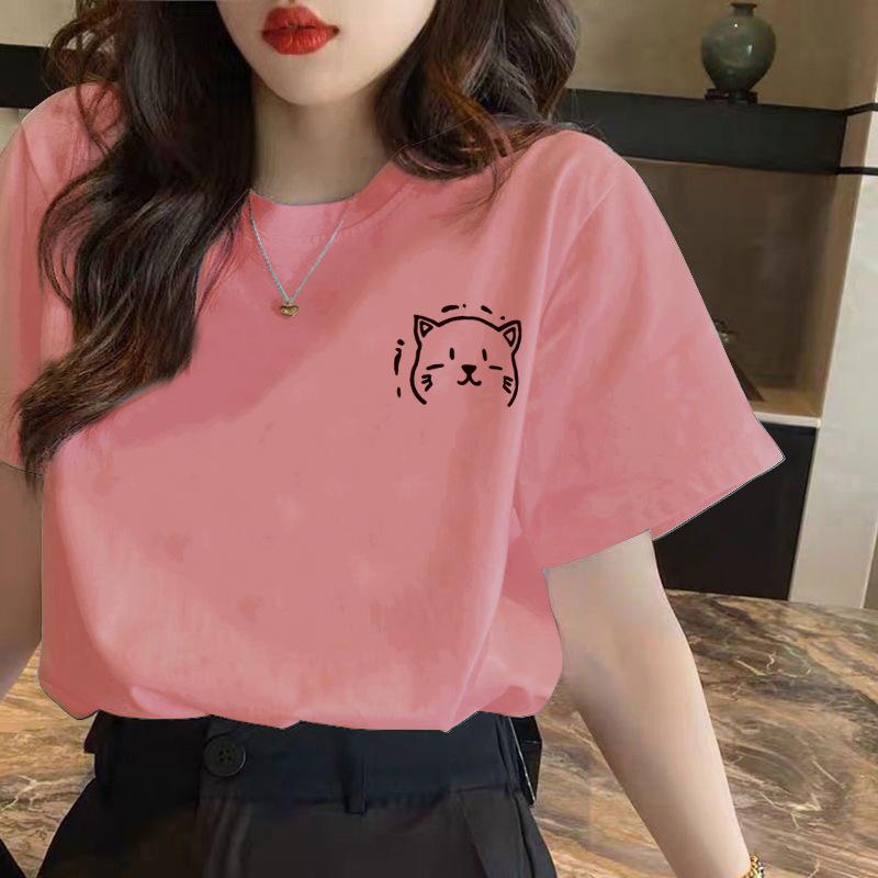 HNXC White Short-sleeved T-shirt for Women, Summer Loose Printed T-shirt for Ladies