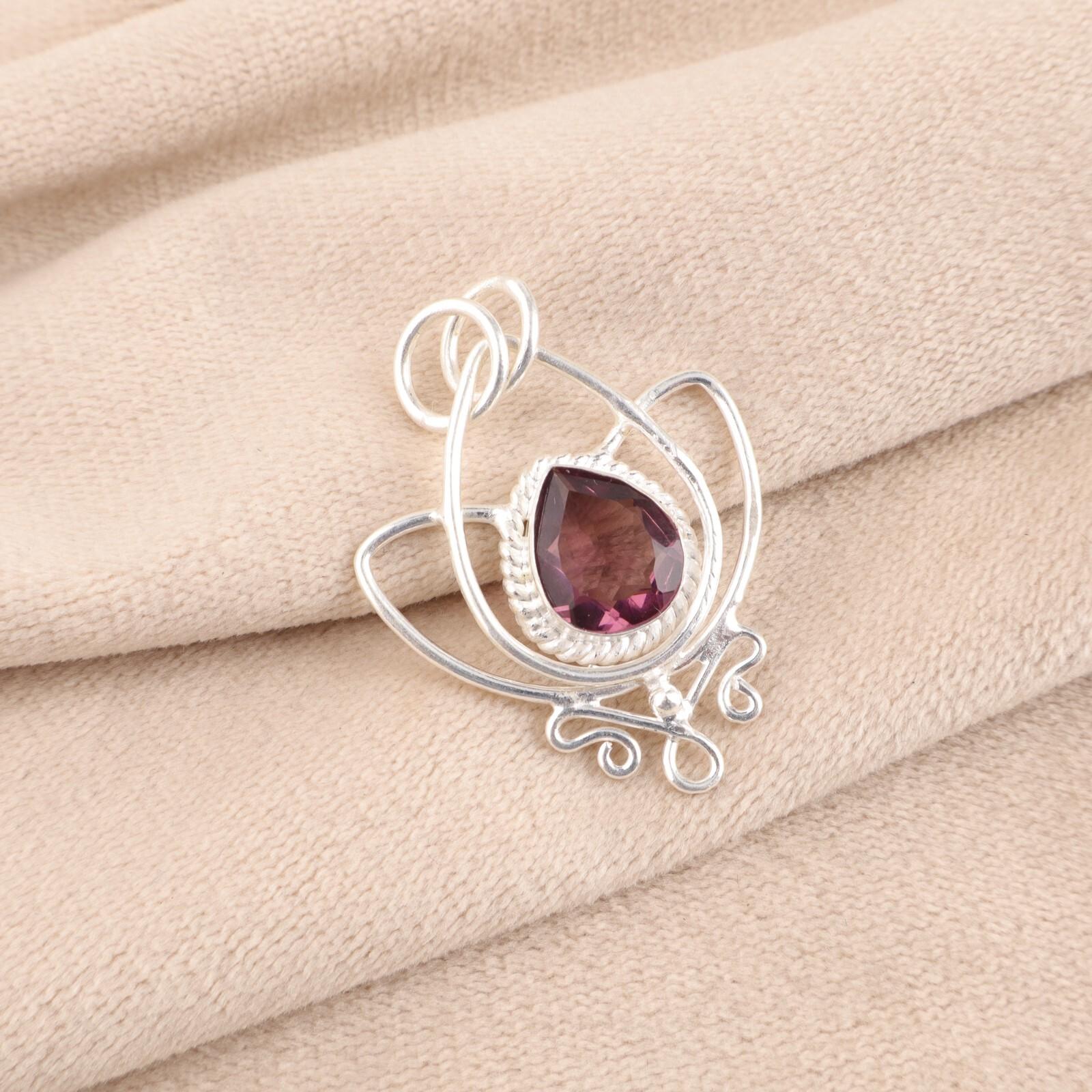 

Натуральный камень родолит, серебро 925 пробы, ювелирные изделия, ручная работа, подвеска в виде лотоса PP-38-41