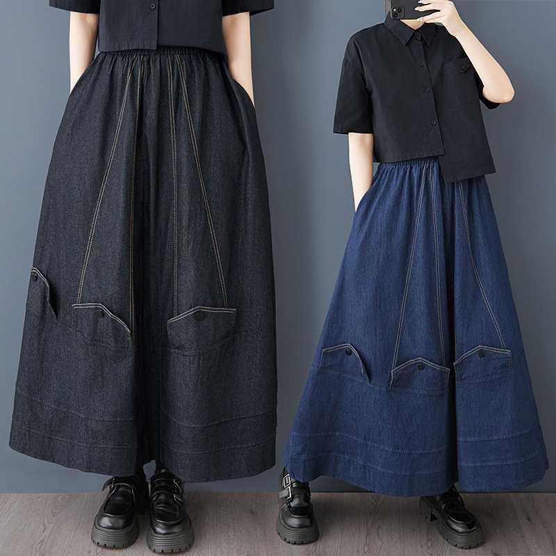 

Loose Retro Versatile High Waisted Denim Skirt one size чёрный