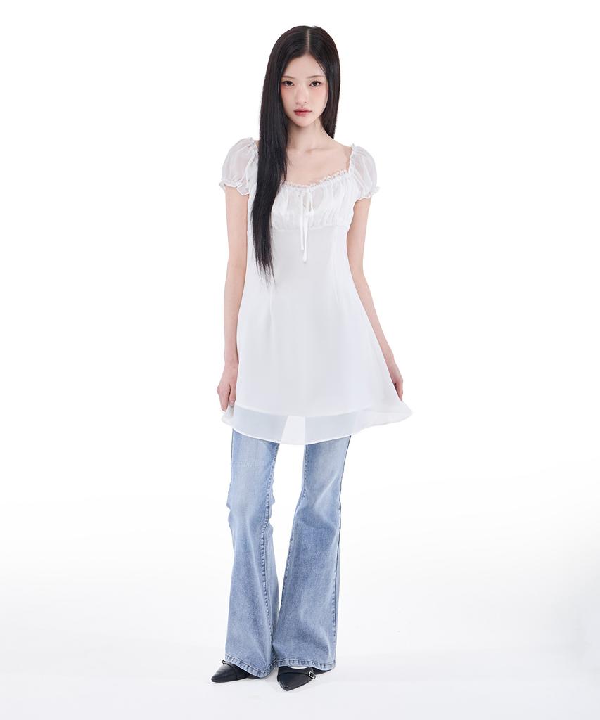 Alkialka Puff Chiffon Mini Dress (Ivory)
